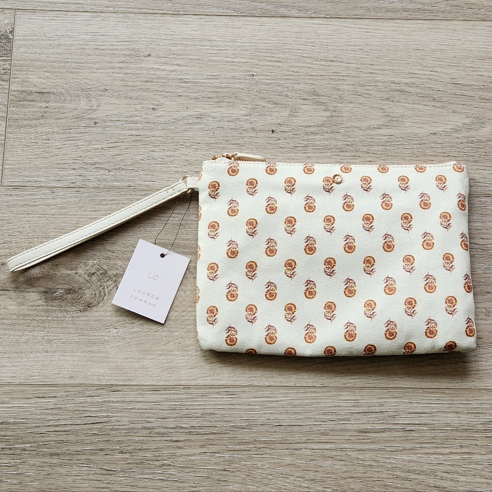 LC Lauren Conrad Leolani Canvas Sunflower Wristlet Cotton NWT Summer Beach